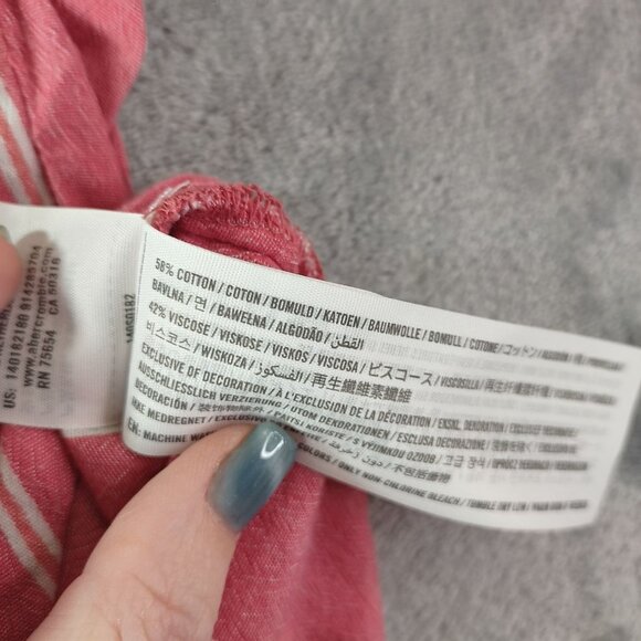 Abercrombie Fitch Womens Button Up Shirt S Pink‎ Striped Tie Front Casual Summer - Picture 7 of 11